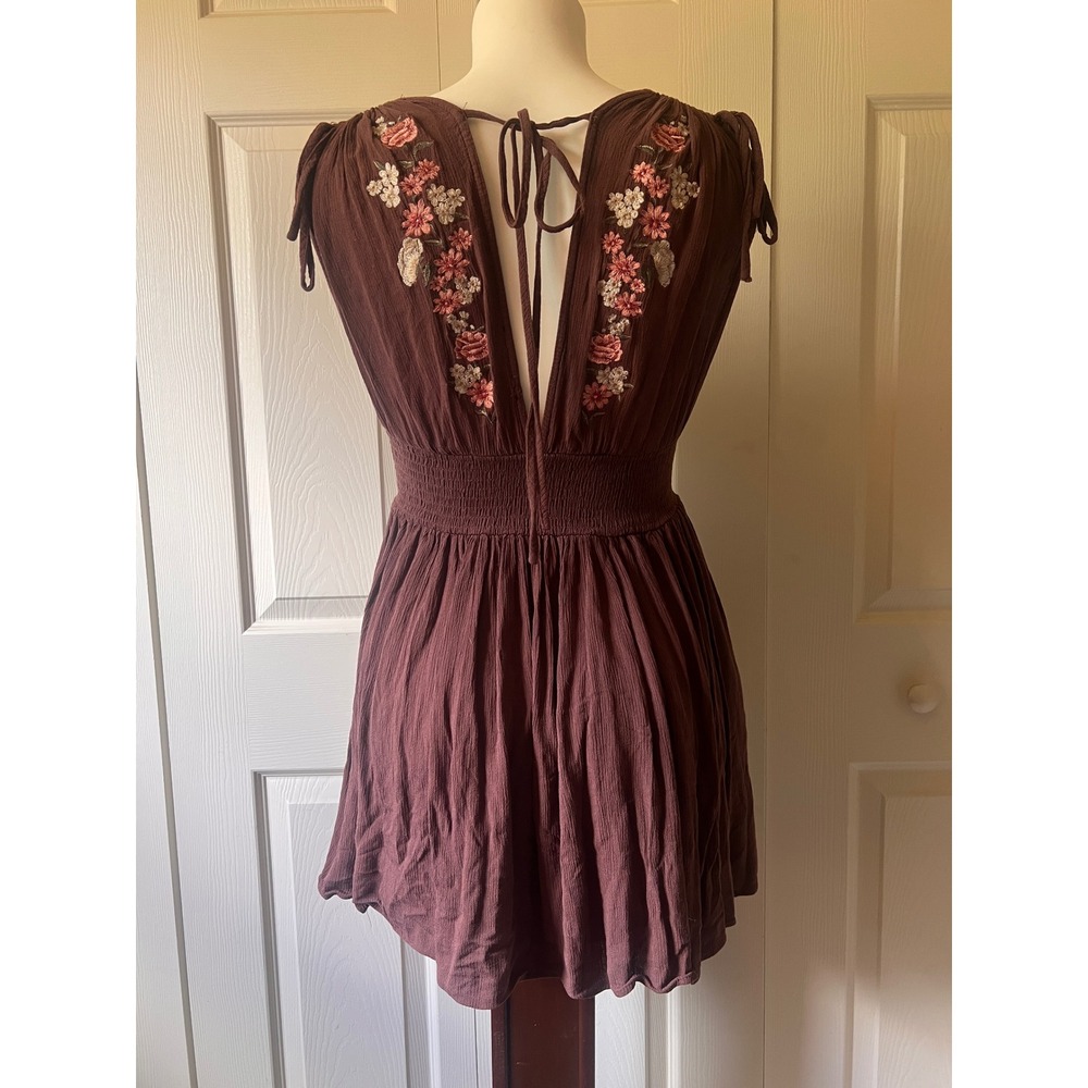 Boho Brown Babydoll Embroidered Tank Top Fairy Western Coastal Cowgirl Y2K - Picture 3 of 3